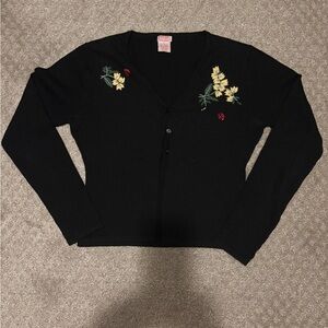 FiFi Black Cardigan with Floral Embroidery